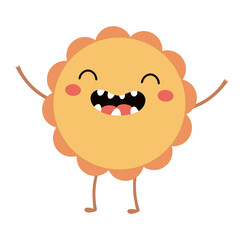 Mooncake with kawaii face, arms, legs isolated on transparent. Flat vector illustration. Cute cartoon character. Mid Autumn Festival design element, holiday clip art, card, banner, poster