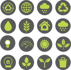 Collection of green environmental icons silhouette isolated on transparent background