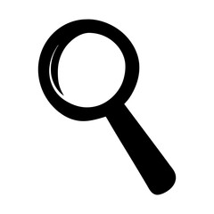 Simple black magnifying glass icon on a white background for investigation