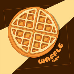 National Waffle Day to celebrate on August 24th. A delicious waffle topped with cream cheese on a dark brown background. Dessert event banner.