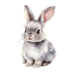 Obraz premium Cute gray rabbit sitting peacefully, showcasing detailed fur and expressive eyes, ideal for children's illustrations or nature themes