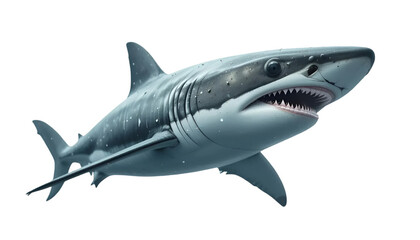 Fototapeta premium Great white shark image for ocean wildlife and underwater animal photography and shark teeth predator pictures isolated on transparent background