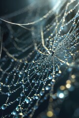 A spider web with water droplets on it