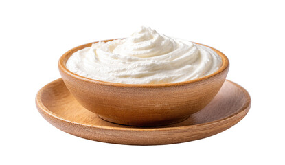Creamy whipped topping in a wooden bowl