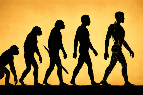 Primate to robot progression silhouette evolution human