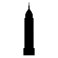 Pixelated silhouette of a tall building, likely a skyscraper or tower architecture