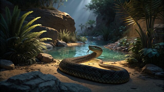 A striking snake coiled.