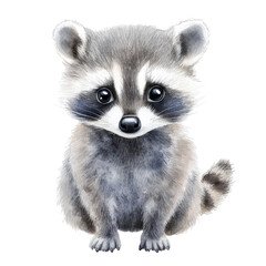 Fototapeta premium Cute raccoon sitting in an adorable pose, showcasing its fluffy fur and bright eyes, perfect for wildlife art and animal lovers