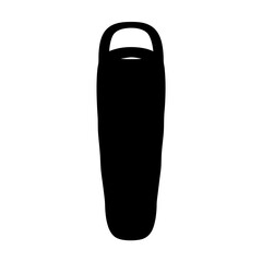 Isolated black silhouette of a sleeping bag on a white background for camping