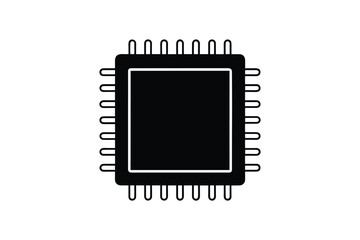 Simplified Black and White Computer Chip Illustration with Connector Pins and Square Design Technology Concept silhouette simple black white