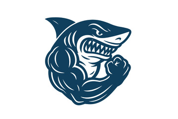 Strong Shark Mascot, Bold Engraving Vector Illustration