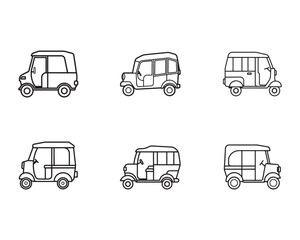 Outline Illustration of Tuk Tuks A Variety of Three Wheeled Transportation Options in Southeast Asia