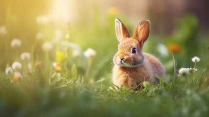 Fototapeta premium cute animal pet rabbit or bunny smiling and laughing isolated with copy space for easter background, rabbit, animal, pet, cute, fur, ear, mammal, background, celebration, generate by AI