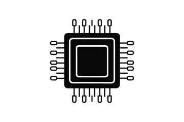 Isolated Black and White Central Processing Unit Illustration Featuring a Clean and Modern Design Style in Silhouette This image