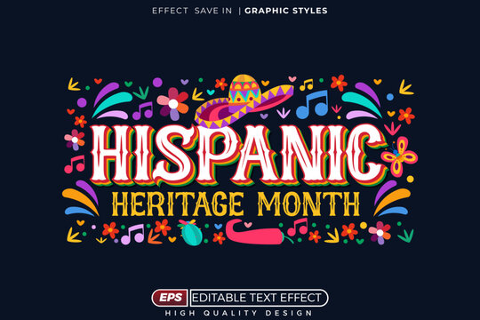 Editable 3d vector text effect hispanic heritage month with decorative background. full color in dark blue background - Powered by Adobe