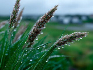 Grass and Seed Heads with Water Droplets