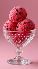 Ice Cream Scoops in Glass Dessert Bowl