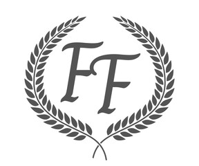 Initial letter F and F, FF monogram logo design with laurel wreath. Luxury calligraphy font.