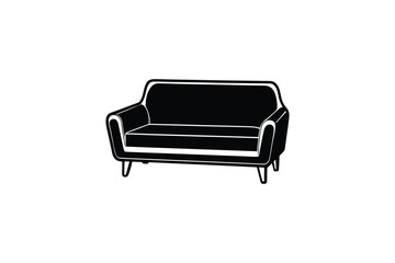 Modern Two Seat Sofa Black and White Illustration Minimalist Furniture Design Interior Decor Element Couch Silhouette minimalist illustration two seat