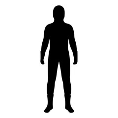 Silhouette of a person in a full body suit standing upright position