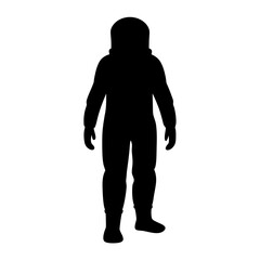 Silhouette of a person wearing a protective suit, facing forward, on white