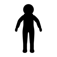 Silhouette of a person wearing a protective suit, facing forward, on white