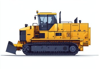 Obraz premium Industrial asphalt paver vehicle illustration in vibrant yellow and gray design