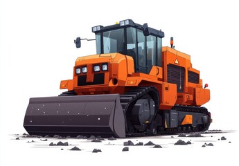 Modern asphalt paver machine in detailed artistic illustration