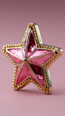 Pink Gem Star with Gold Trim on Pink Background