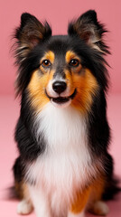 Shetland Sheepdog Portrait on Pink Background