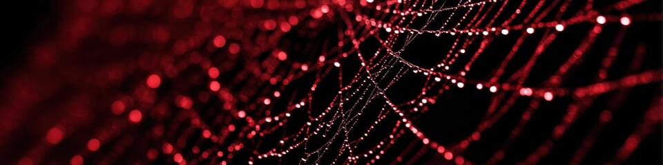 Delicate spiderweb with red bokeh.