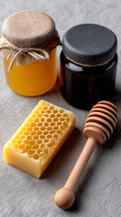 Two Honey Jars, Honeycomb Soap, and Honey Dipper