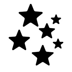 A collection of five stars of different sizes in black color