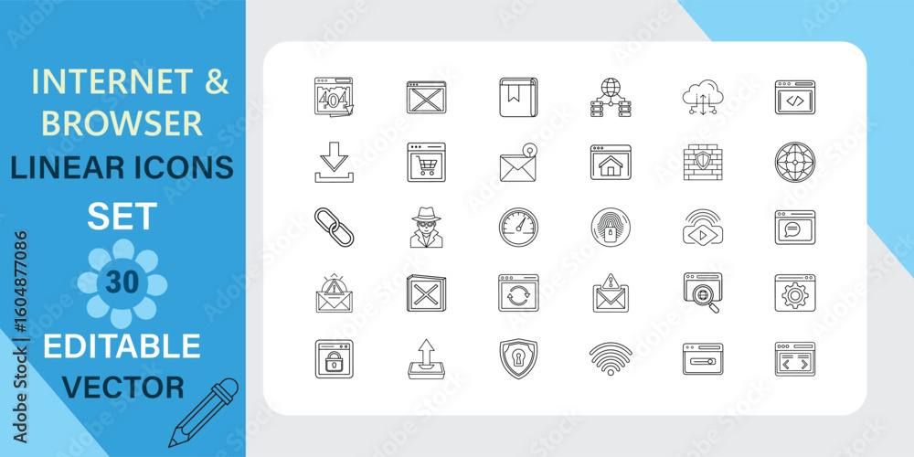 Aufkleber collection of internet and browser related line icons set editable vector