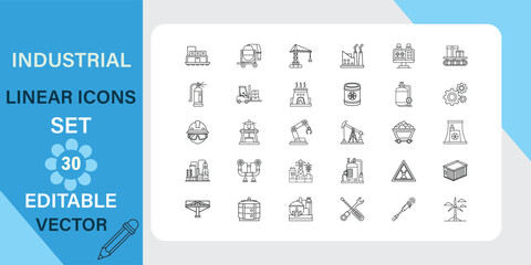 Industrial linear icon set for technology and manufacturing concepts