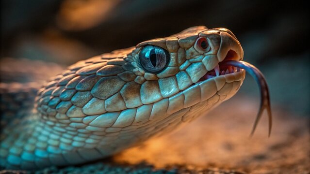 A striking snake coiled.