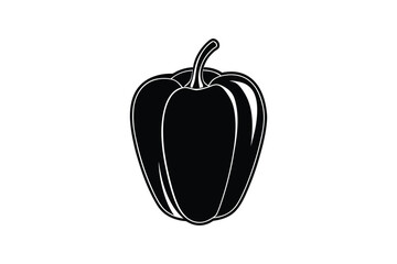 Bold Black and White Bell Pepper Illustration with Clean Lines and a Striking Silhouette Style silhouette This image features