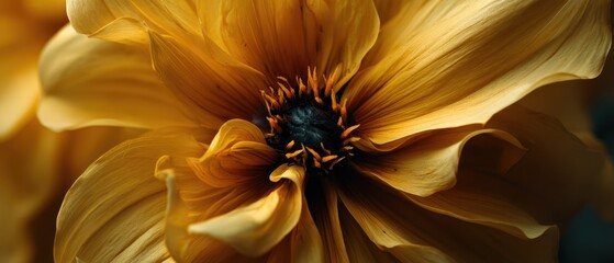 Close-up view of a golden flower's intricate details.