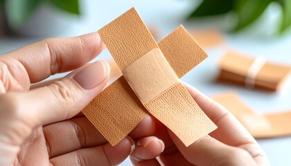 Hands holding crossed band-aids