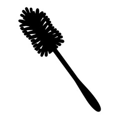 Monochrome silhouette illustration of a toilet bowl brush cleaning implement on white