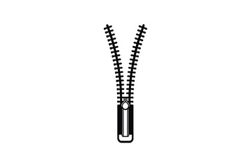 Open Zipper Illustration with Visible Teeth and Slider on a White Background Emphasizing Functionality and Design Elements silhouette This