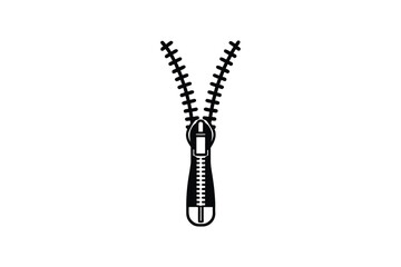 Unzipped Zipper Illustration in Black and White Representing Opening and Closure Presented as a Clean Silhouette This image features