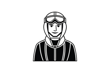 Stylized Skier Portrait with Goggles and Helmet in Black and White Outline Winter Sport Athlete Silhouette stylized silhouette skier
