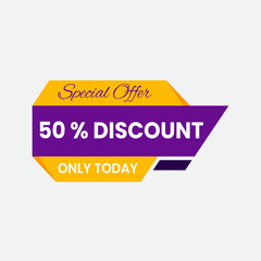 Special offer fifty percent discount tag isolated on white background