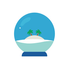 realistic snow globe with a beach scene instead of