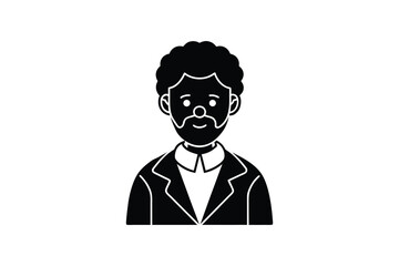 Stylized Man in Suit Illustration with Curly Hair and Beard in Black and White Silhouette simple black white silhouette