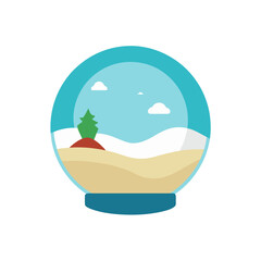 realistic snow globe with a beach scene instead of