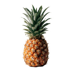 Fototapeta premium Whole ripe pineapple with spiky green leaves and textured orange skin isolated on transparent background