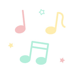 パステルカラーの音符と星のイラスト