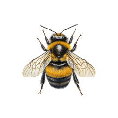 Detailed illustration of a bumblebee showcasing its vibrant colors and distinct features while perched on a white background